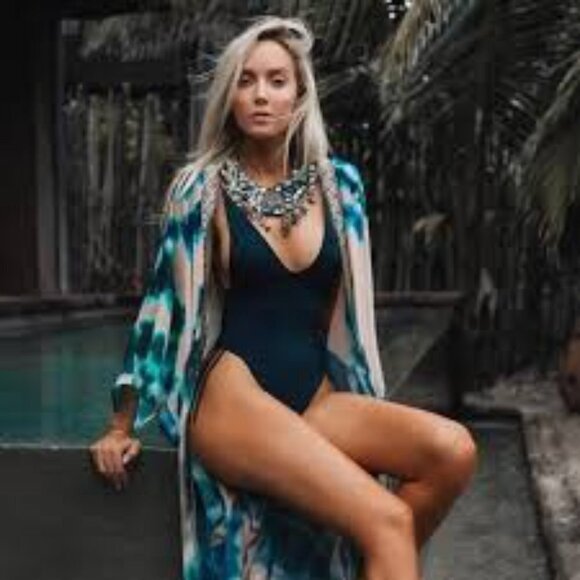 Sukiso Women's Goddess Kimono in Tan Teal Tie Dye - Picture 5 of 14